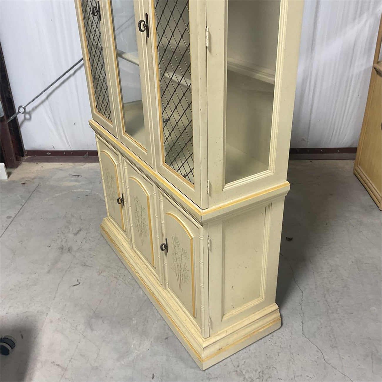 Vintage Faux Bamboo Lighted China Cabinet — French Provincial / Hollywood Regency