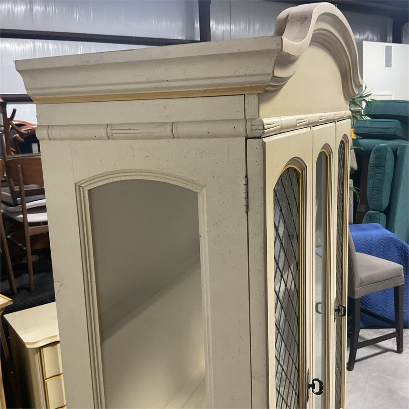 Vintage Faux Bamboo Lighted China Cabinet — French Provincial / Hollywood Regency