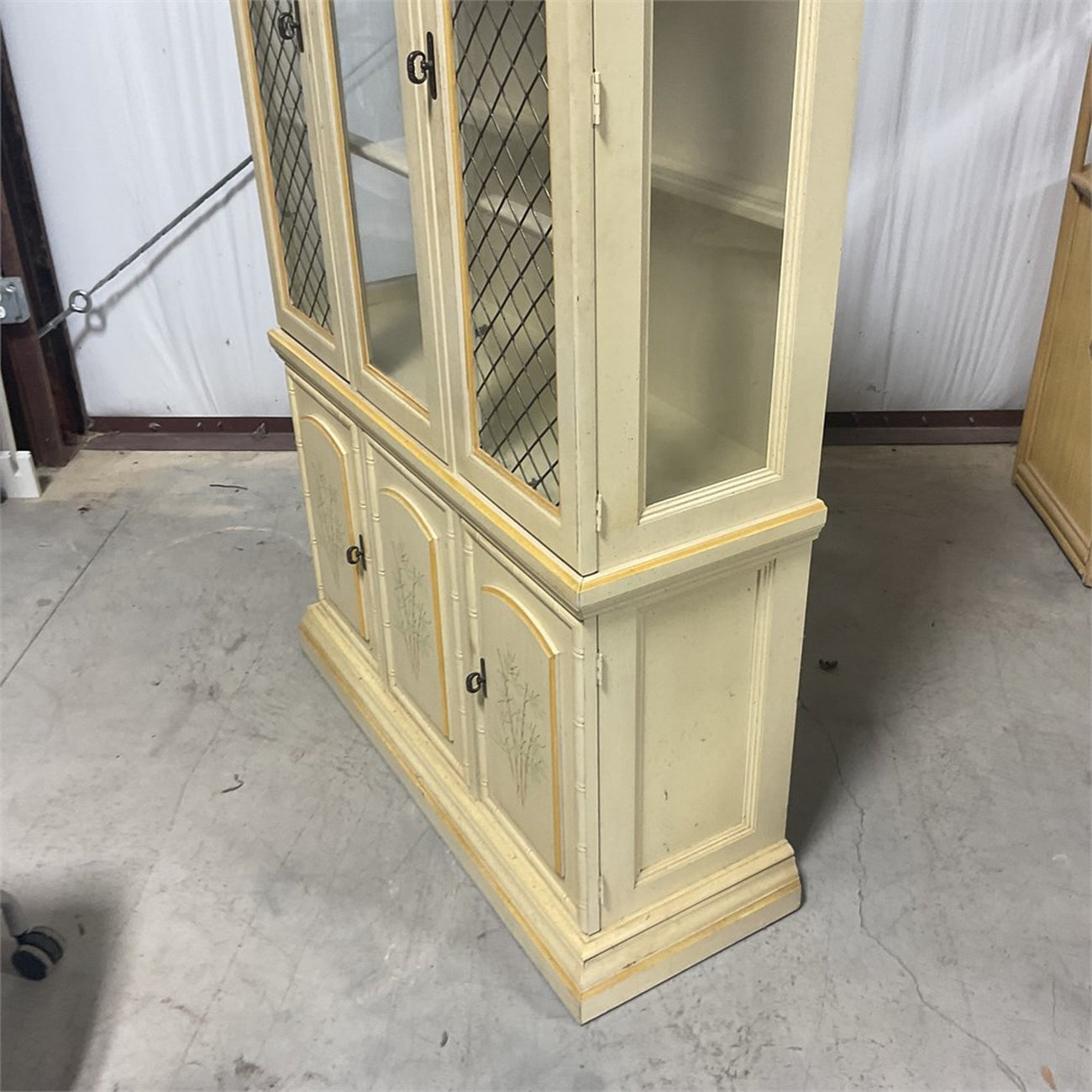Vintage Faux Bamboo Lighted China Cabinet — French Provincial / Hollywood Regency