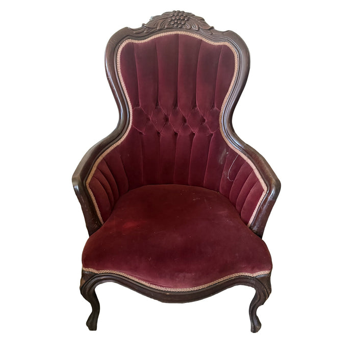 Victorian-Style Grape-Carved Velvet Parlor Chair + Teal Geometric Chair