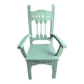 Folk Art Painted Green Wooden Armchair with Geometric Cutouts