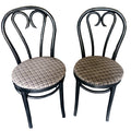 Pair of Black Bentwood Cafe Chairs with Upholstered Seats