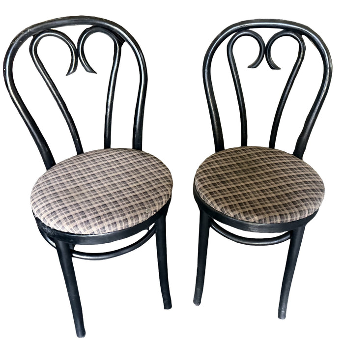 Pair of Black Bentwood Cafe Chairs with Upholstered Seats