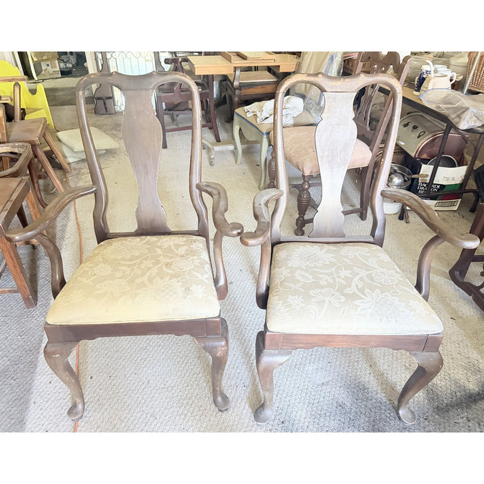 Pair of Queen Anne-Style Armchairs with Damask Seats