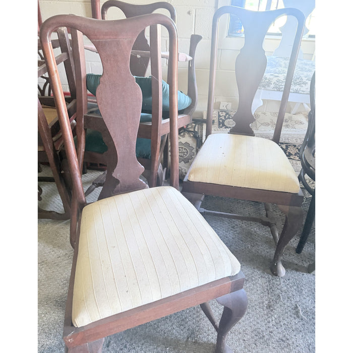 Set of 4 Queen Anne-Style Side Chairs, Mixed Fabric Seats