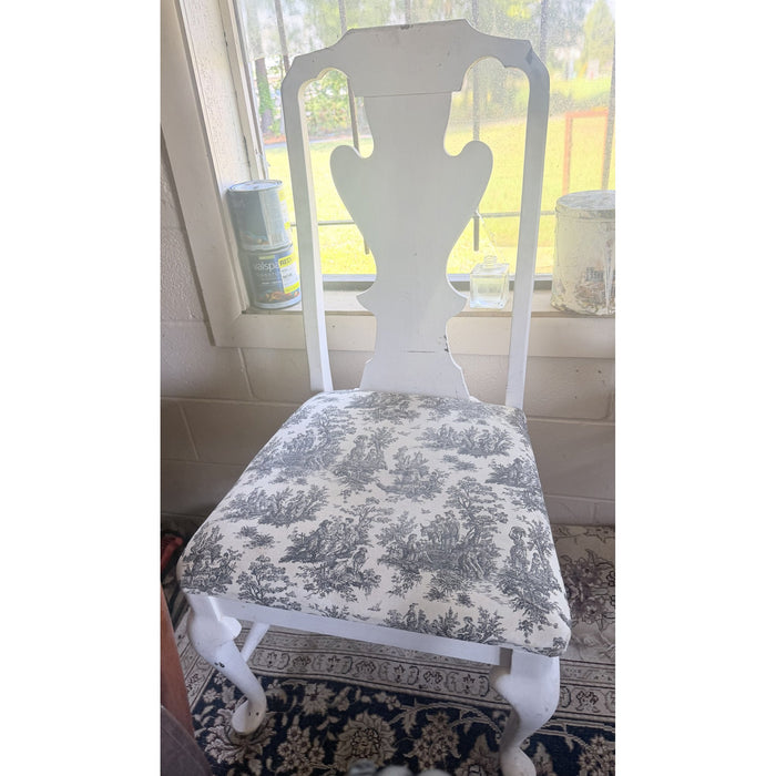 White Queen Anne-Style Side Chair with Toile Seat