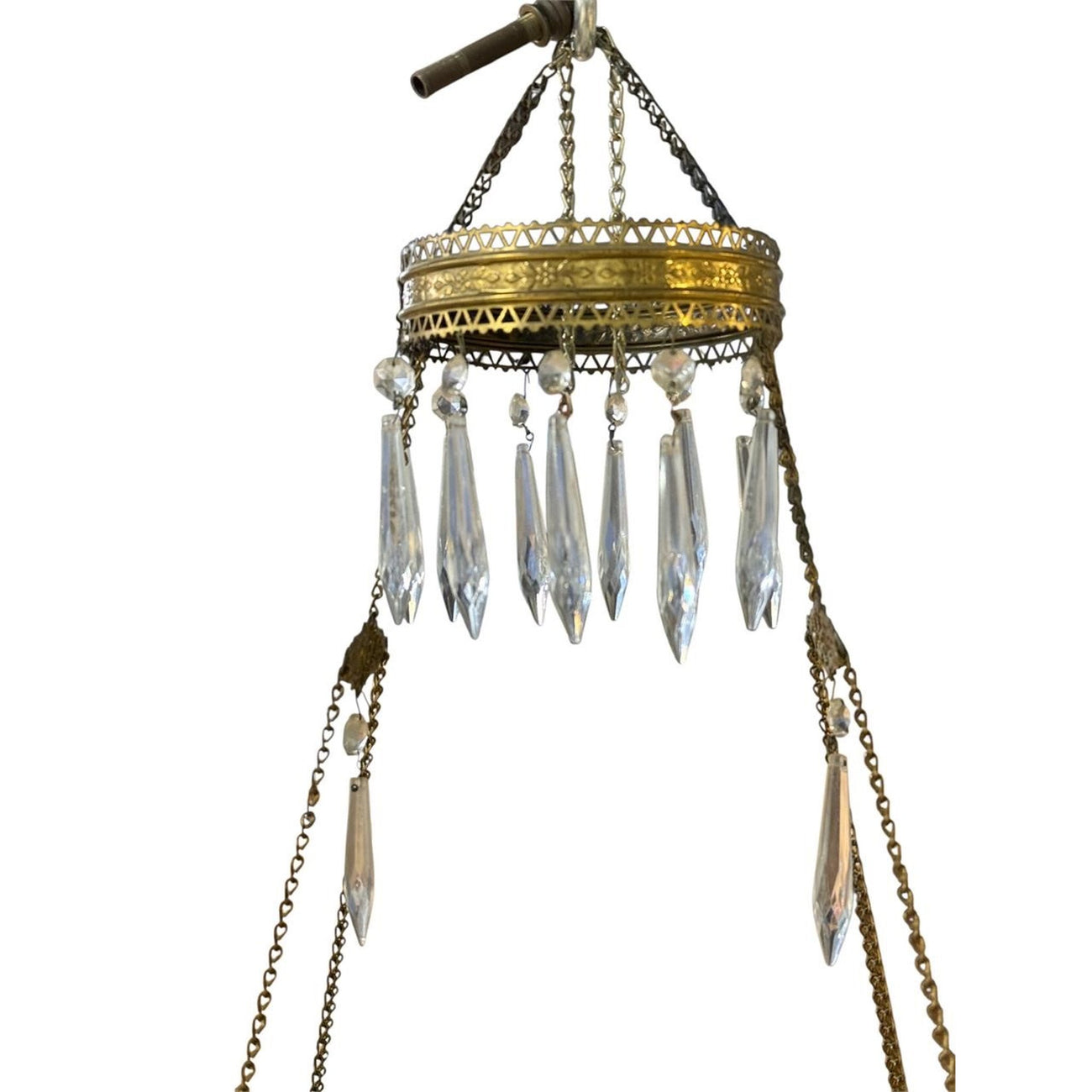 Antique Victorian Parlor Hanging Lamp, Electrified — Painted Shade & Rayo Chimney