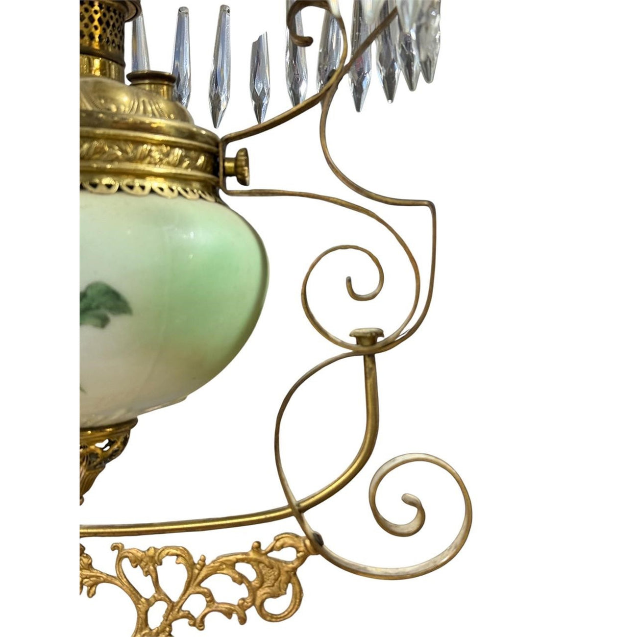 Antique Victorian Parlor Hanging Lamp, Electrified — Painted Shade & Rayo Chimney