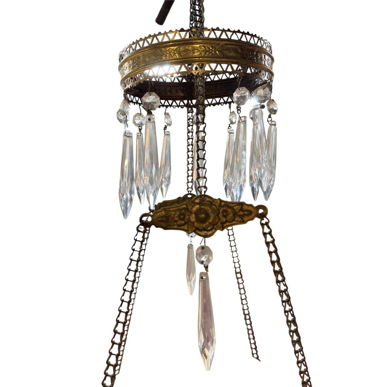 Antique Victorian Parlor Hanging Lamp, Electrified — Painted Shade & Rayo Chimney