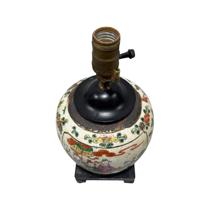 Chinese Export Porcelain Ginger Jar Table Lamp — Famille Rose Figural Scenes
