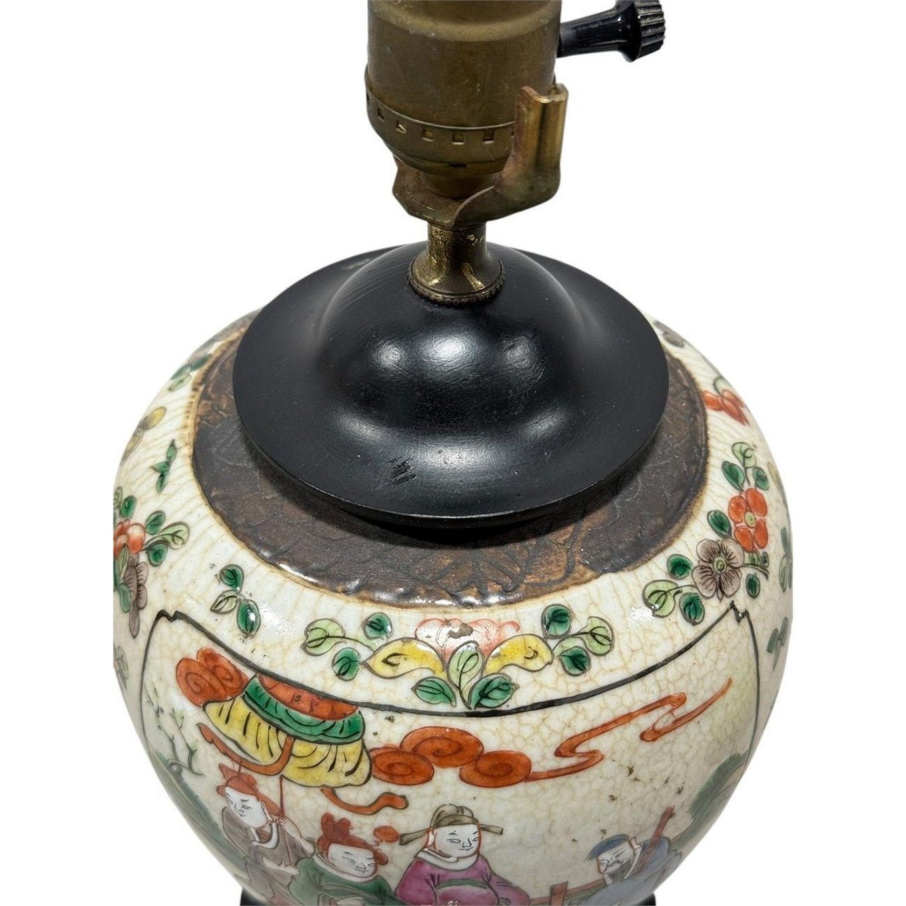 Chinese Export Porcelain Ginger Jar Table Lamp — Famille Rose Figural Scenes