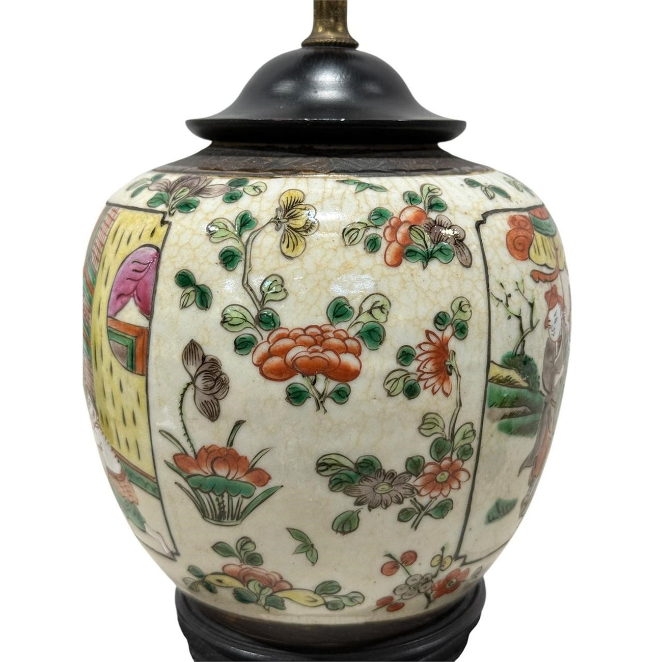 Chinese Export Porcelain Ginger Jar Table Lamp — Famille Rose Figural Scenes