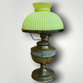 Victorian-Style Brass Banquet Lamp with Ribbed Custard Glass Shade (Electrified)