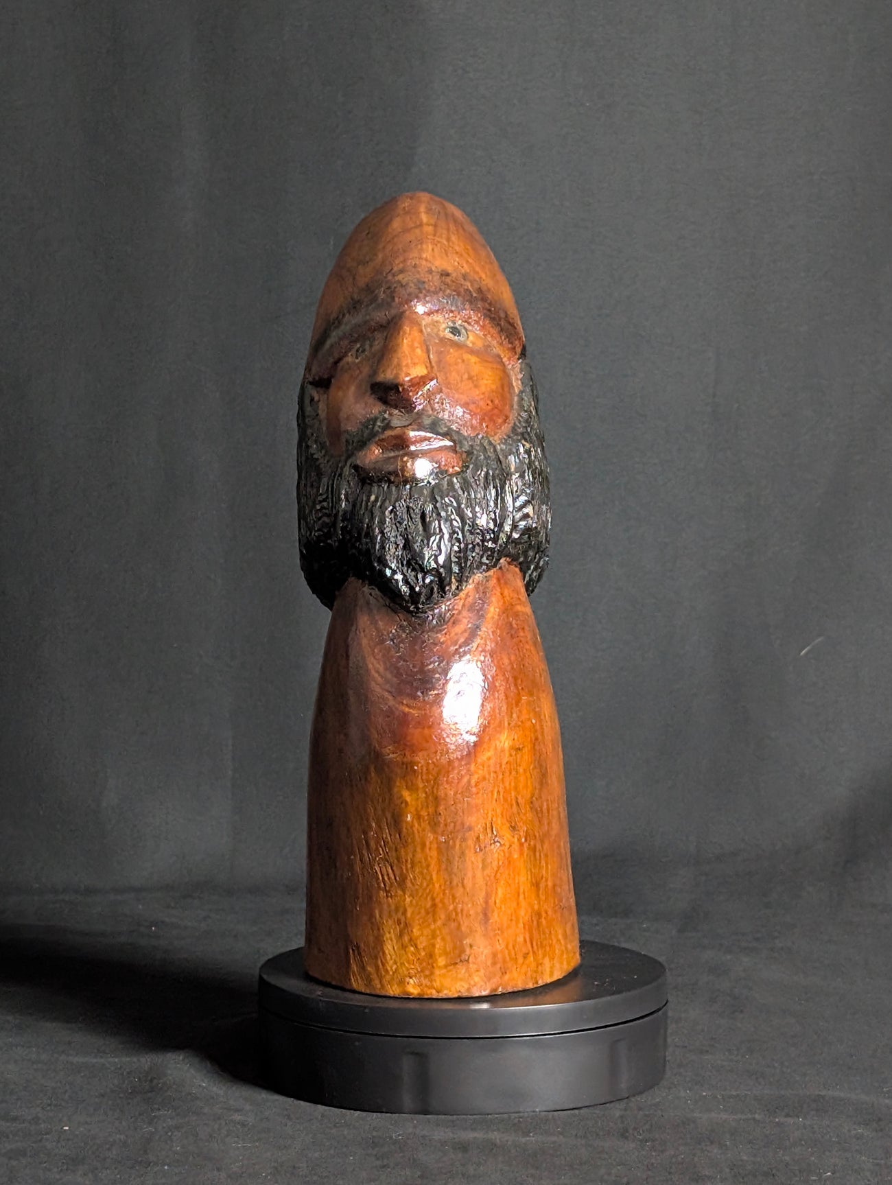 The Watcher – Hand-Carved Wooden Bust Sculpture | Bearded Folk Art Tribal Head Figurine