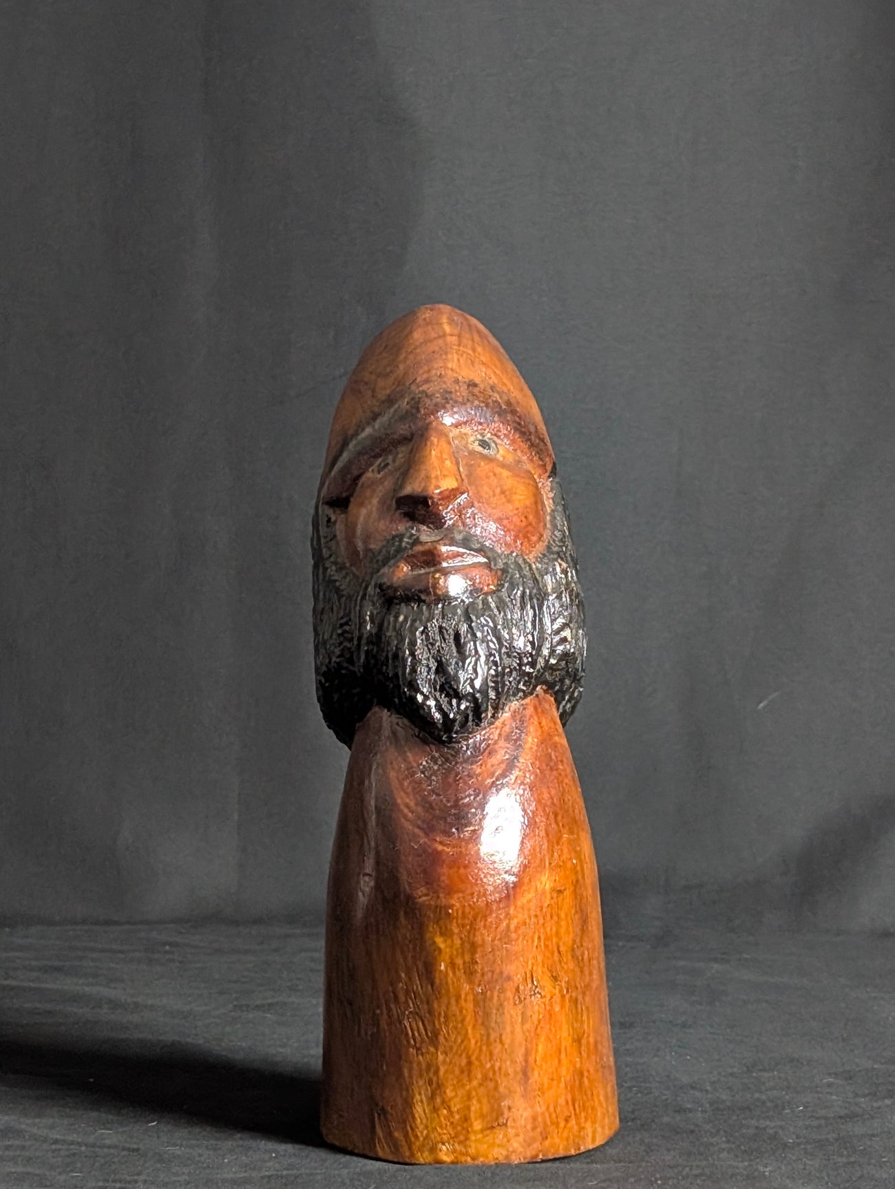 The Watcher – Hand-Carved Wooden Bust Sculpture | Bearded Folk Art Tribal Head Figurine