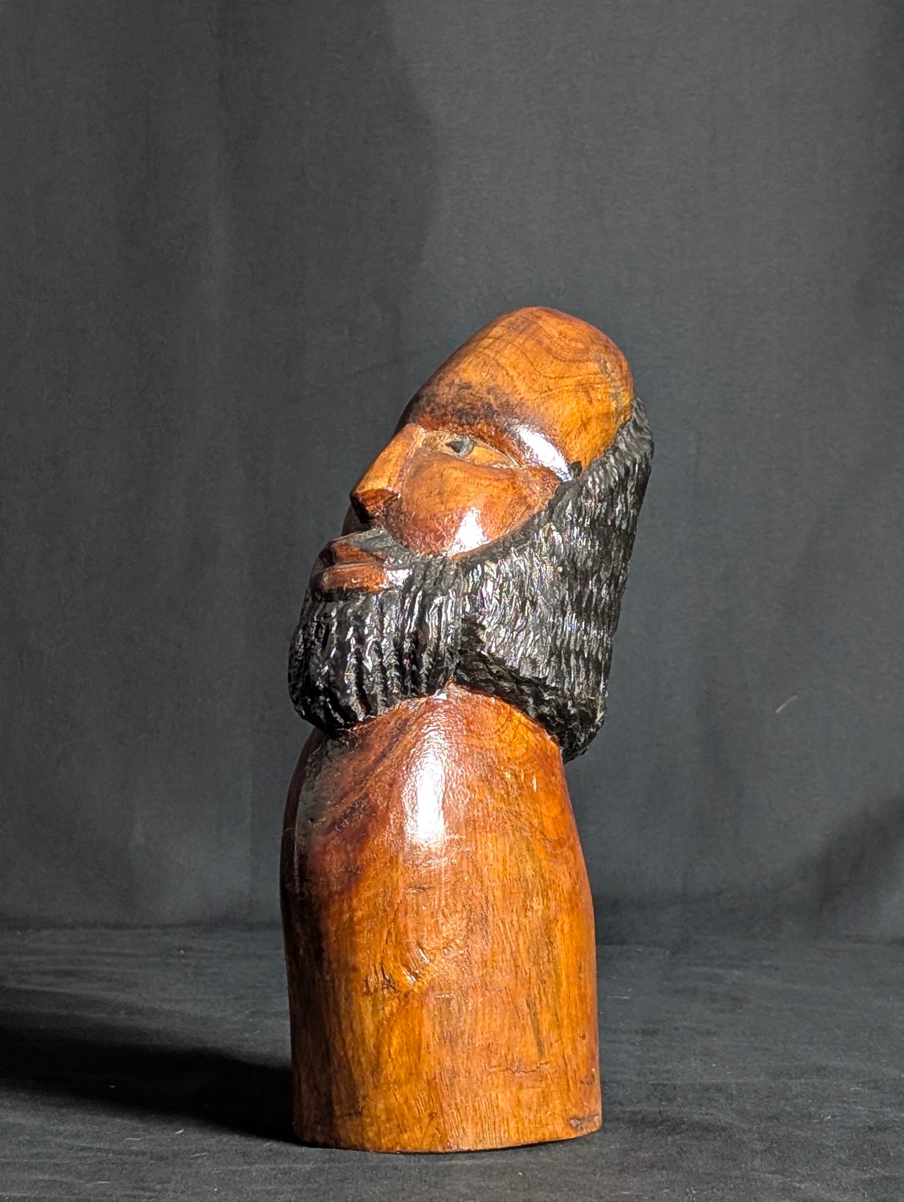 The Watcher – Hand-Carved Wooden Bust Sculpture | Bearded Folk Art Tribal Head Figurine