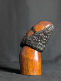 The Watcher – Hand-Carved Wooden Bust Sculpture | Bearded Folk Art Tribal Head Figurine