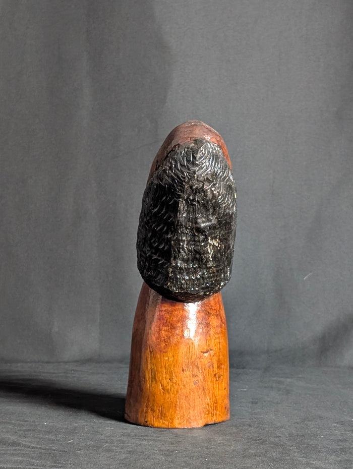 The Watcher – Hand-Carved Wooden Bust Sculpture | Bearded Folk Art Tribal Head Figurine