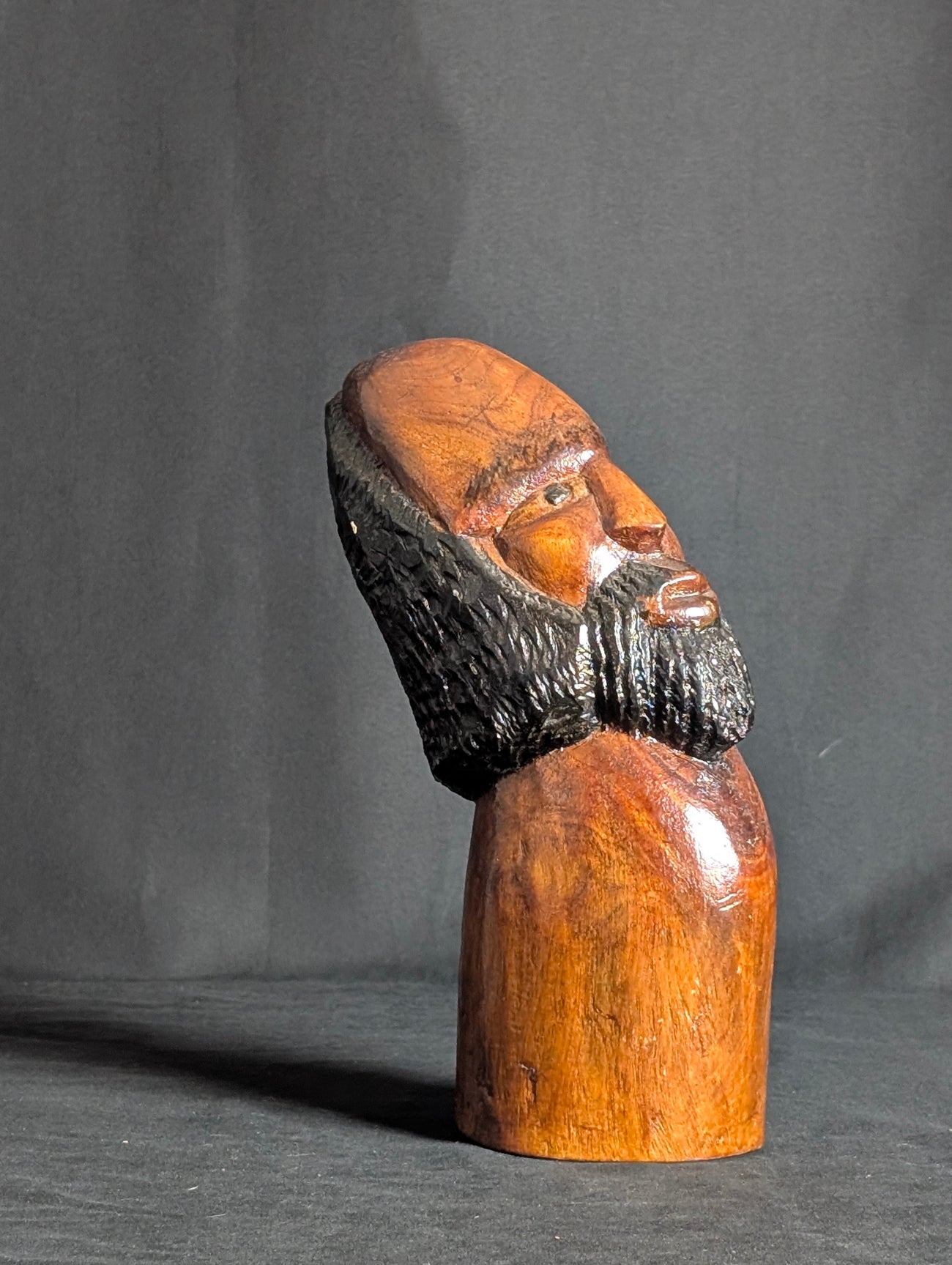 The Watcher – Hand-Carved Wooden Bust Sculpture | Bearded Folk Art Tribal Head Figurine