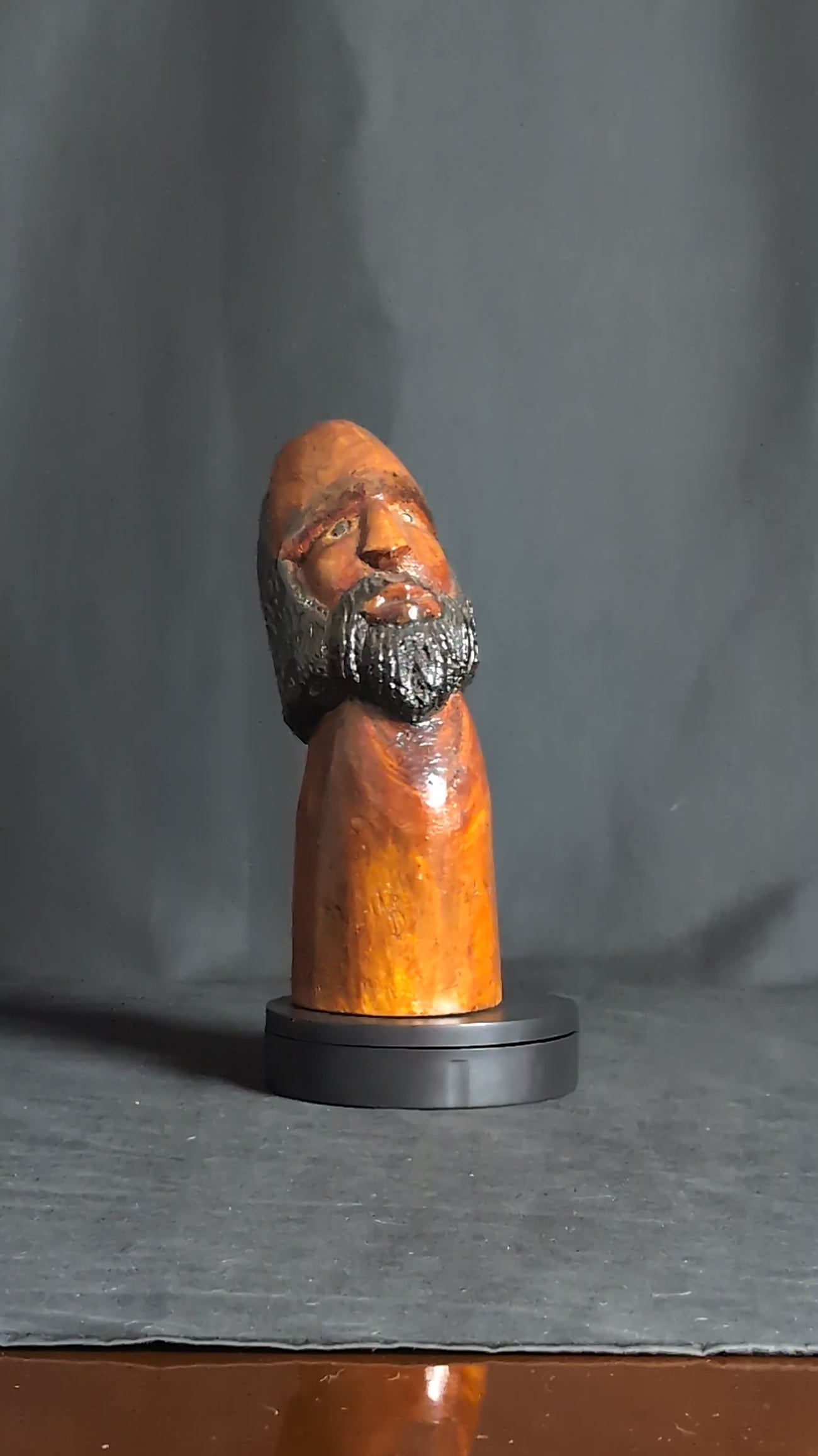 The Watcher – Hand-Carved Wooden Bust Sculpture | Bearded Folk Art Tribal Head Figurine